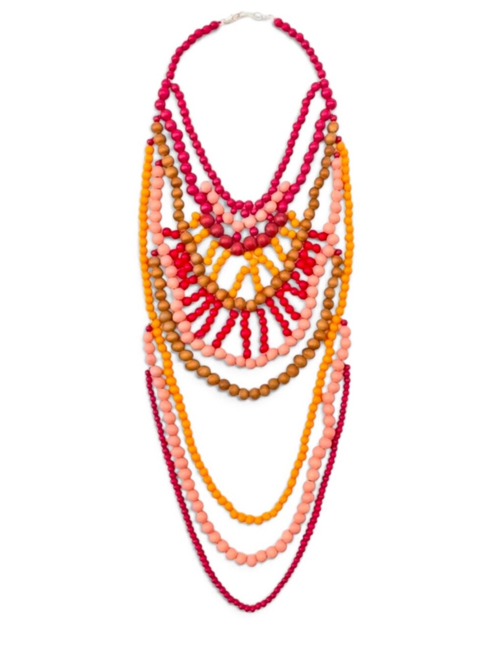 ZARA Wood Bead Waterfall Statement Necklace